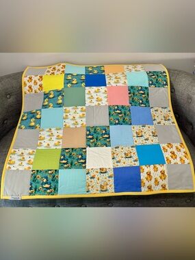 Patchwork Duck Baby Quilt in Yellow, Blue & Teal